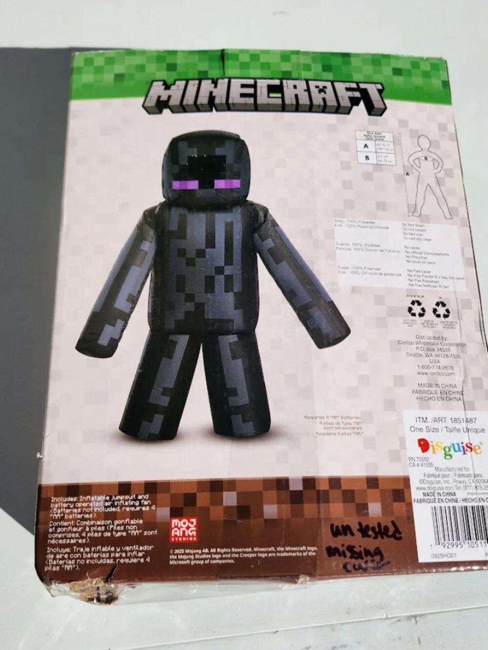 Minecraft Children's Kids Enderman Inflatebale Costume FABRIC ONLY Zipper closur